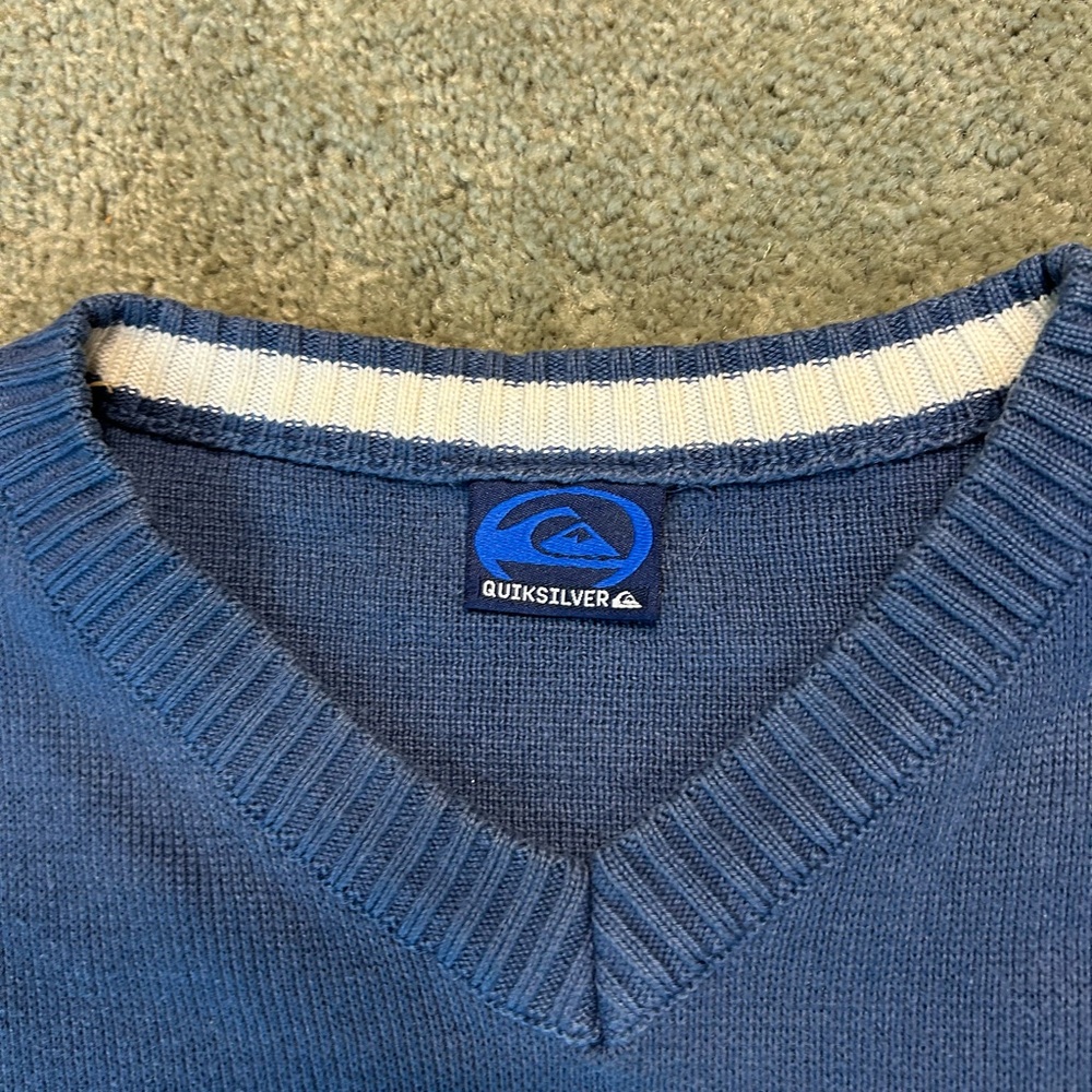 Vintage Y2K Quiksilver Ribbed Blue Sweater Surf Men’s Large Pullover Striped 90s - Picture 3 of 6